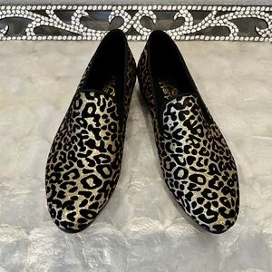 Harpelunde NWOT Metallic Leopard Smoking Slippers Maximalist Party Black Gold 7